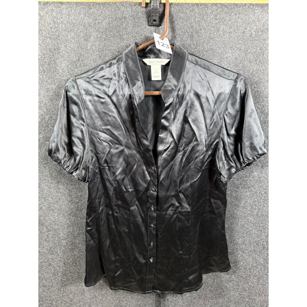 (S) - Women's White House Black Market Black Silk Button-Up Blouse